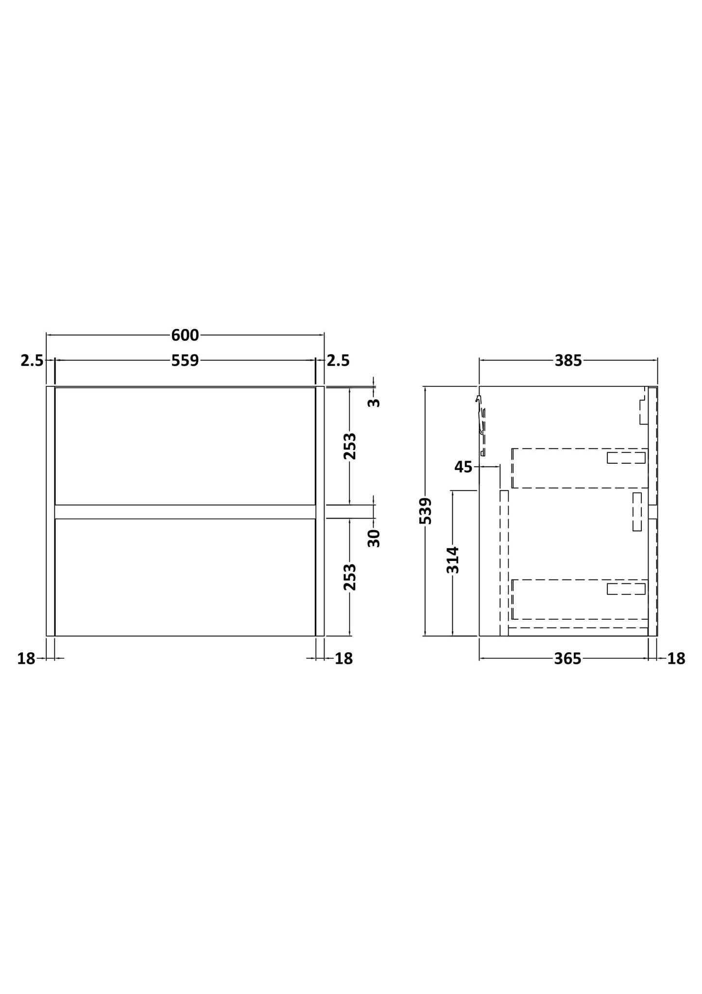 Components Wall Hung 2 Drawer Unit, 600mm