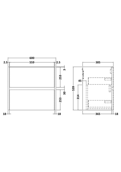Components Wall Hung 2 Drawer Unit, 600mm