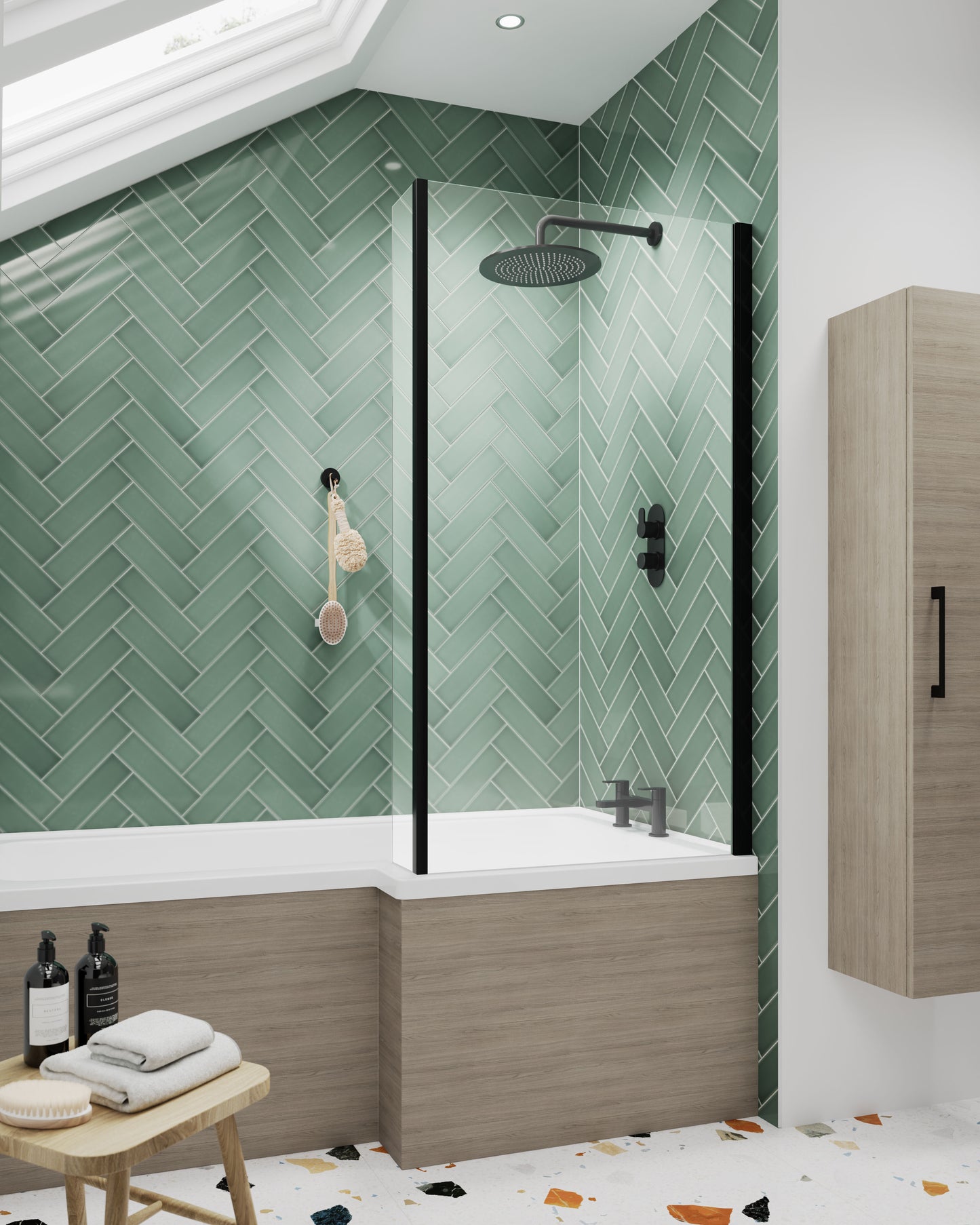 Nuie 815mm Semi-Frameless Matt Black Bath Screen