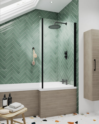 Nuie 815mm Semi-Frameless Matt Black Bath Screen