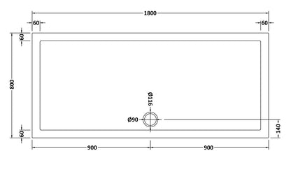 Slip Resistant Rectangular Slimline Shower Tray 1800 x 800mm
