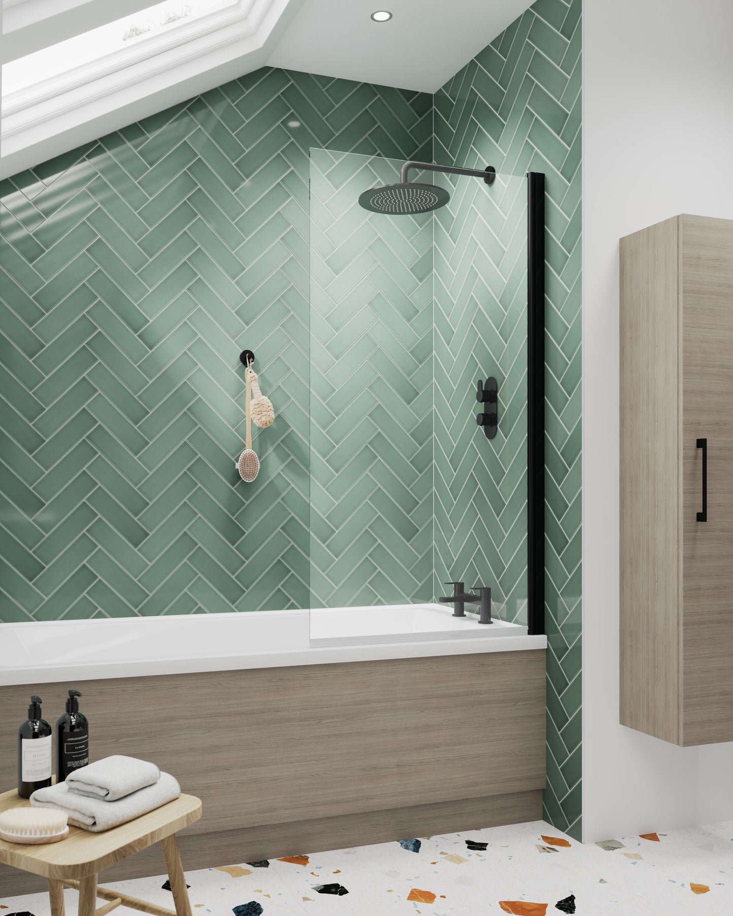 Nuie 790mm Semi-Frameless Matt Black Bath Screen