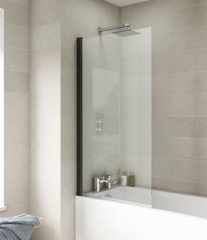 Nuie 790mm Semi-Frameless Matt Black Bath Screen