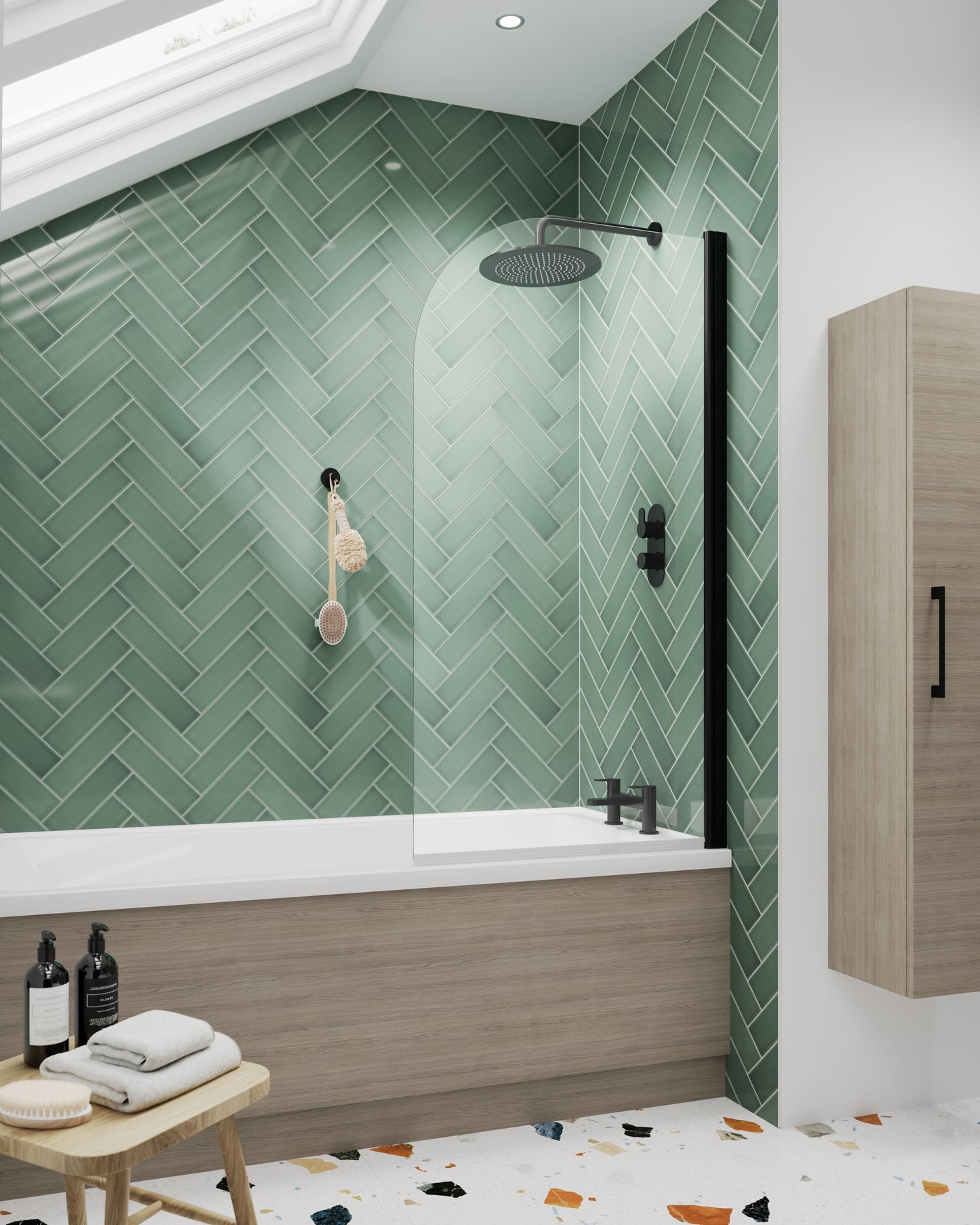 Nuie 790mm Semi-Frameless Matt Black Bath Screen