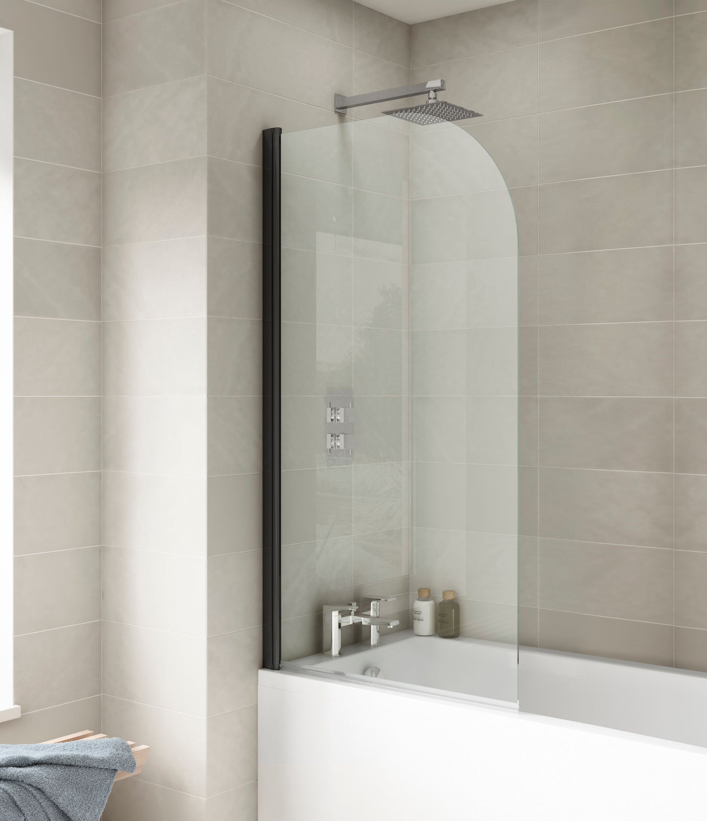 Nuie 790mm Semi-Frameless Matt Black Bath Screen