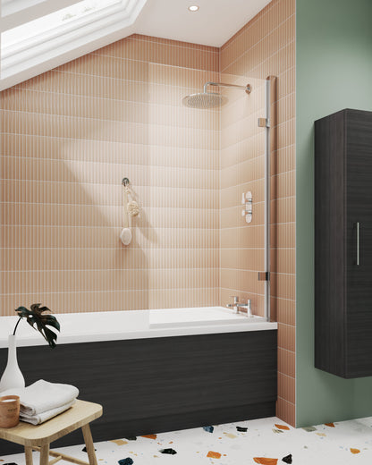Nuie 830mm Semi-Frameless Chrome Hinged Bath Screen