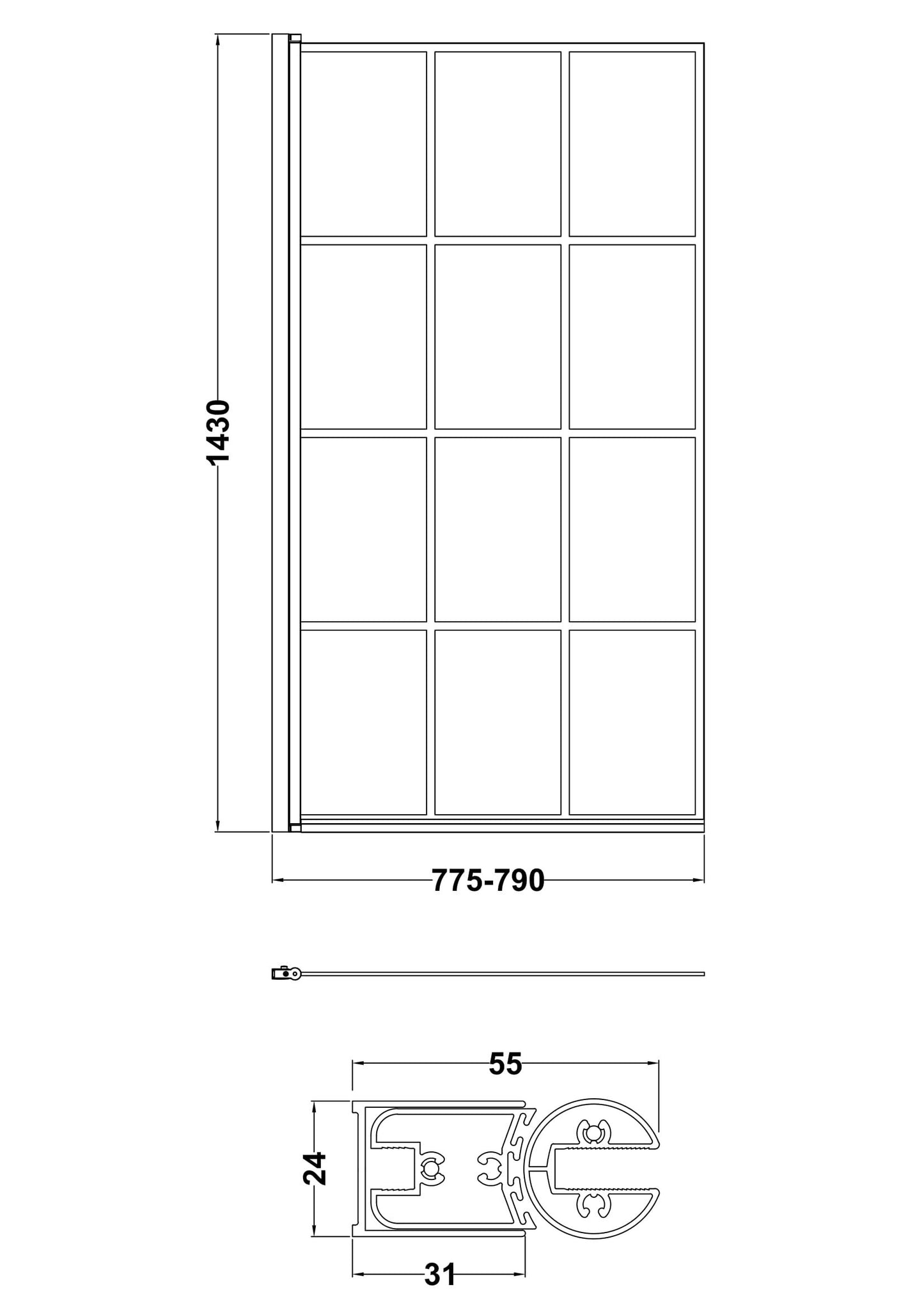 Nuie 790mm Framed Matt Black Bath Screen