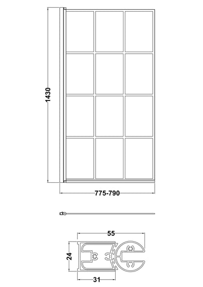 Nuie 790mm Framed Matt Black Bath Screen