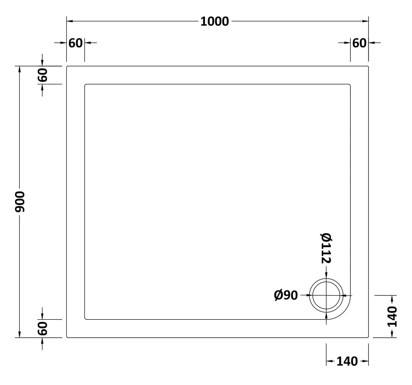 Rectangular Slimline Shower Tray 1000 x 900mm