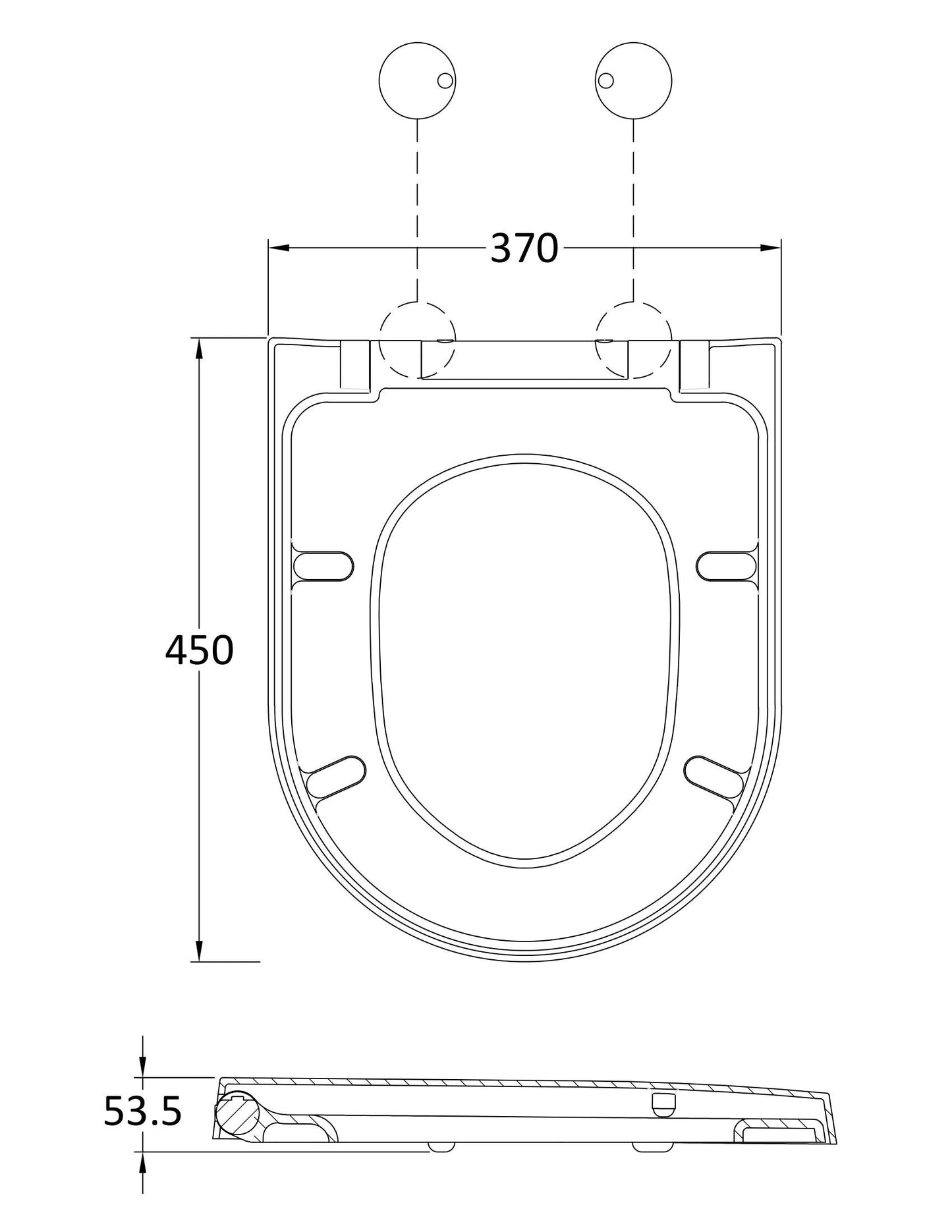 Nuie D-Shaped Soft Close Toilet Seat With Top Fix Hinge