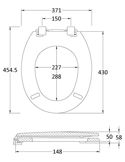 Hudson Reed Traditional Round Wooden Toilet Seat With Bottom Fix Hinge