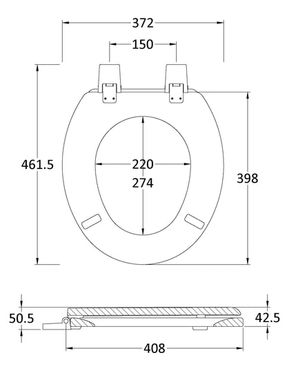 Nuie Traditional Round Wooden Toilet Seat With Bottom Fix Hinge