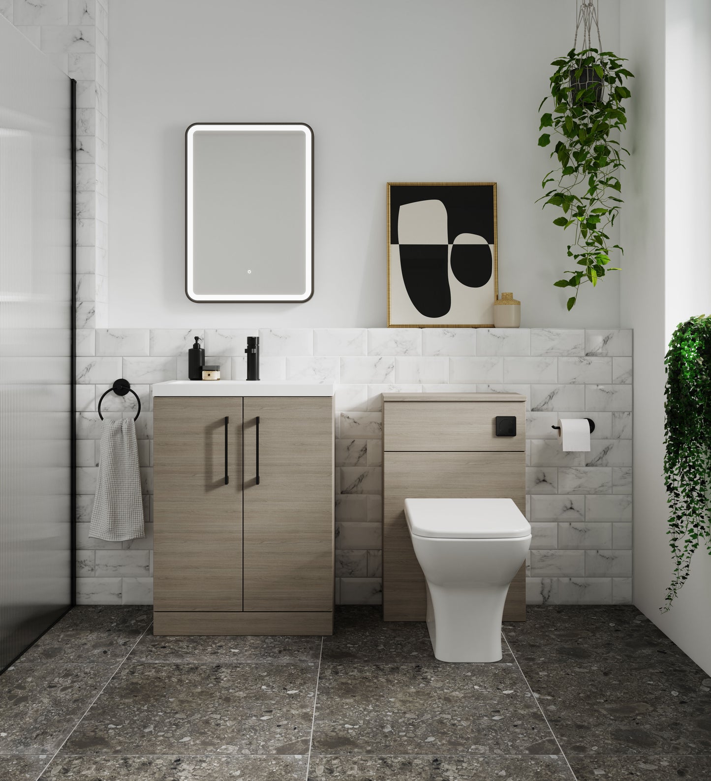 Nuie Arno 500mm Solace Oak Floor Standing Compact WC Unit