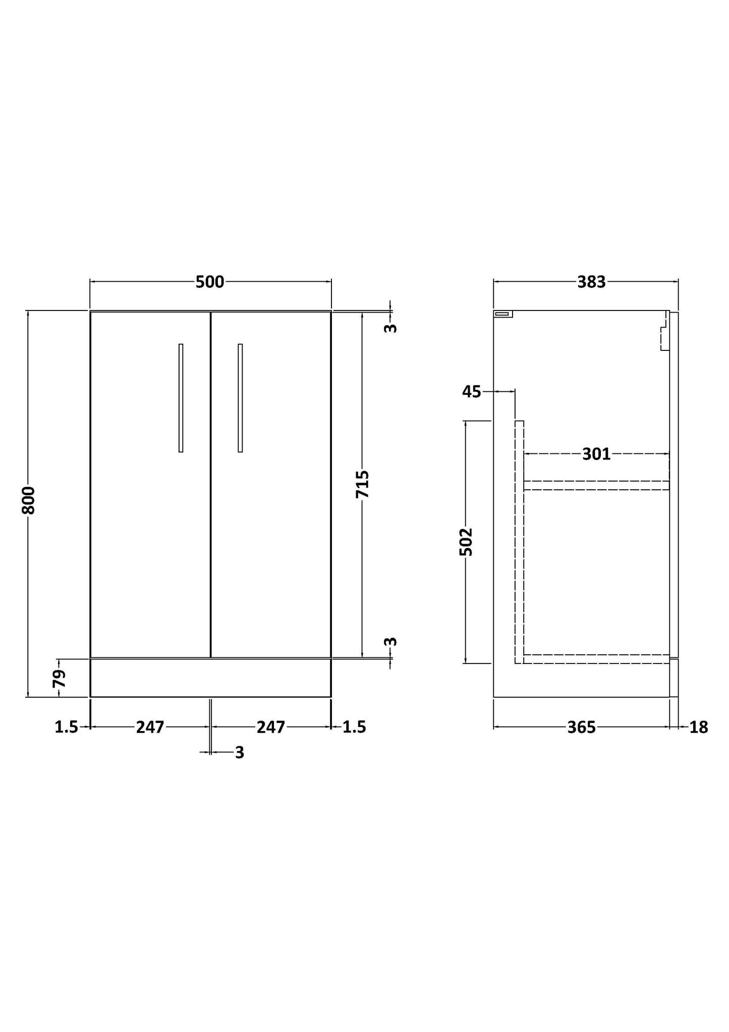 500 Floor Standing 2-Door Unit (365 Deep)