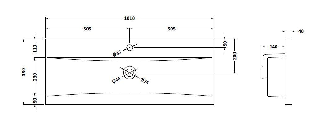 Furniture Mid-Edge Ceramic Basin 1 Tap Hole 1000mm