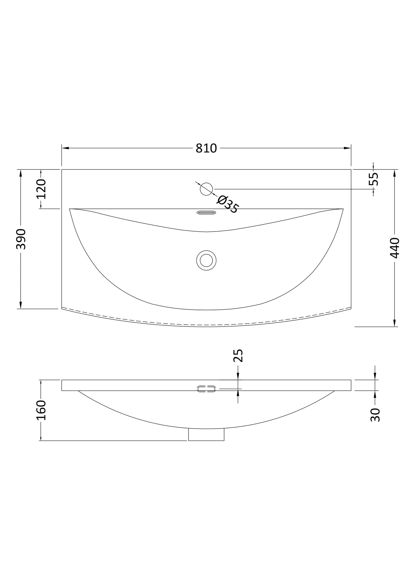 Furniture Curved Ceramic Basin 1 Tap Hole 800mm