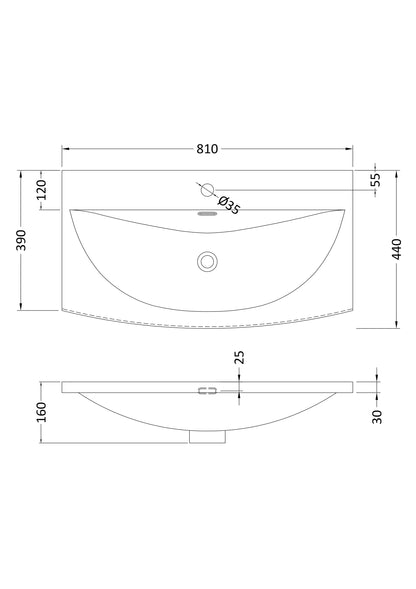 Furniture Curved Ceramic Basin 1 Tap Hole 800mm