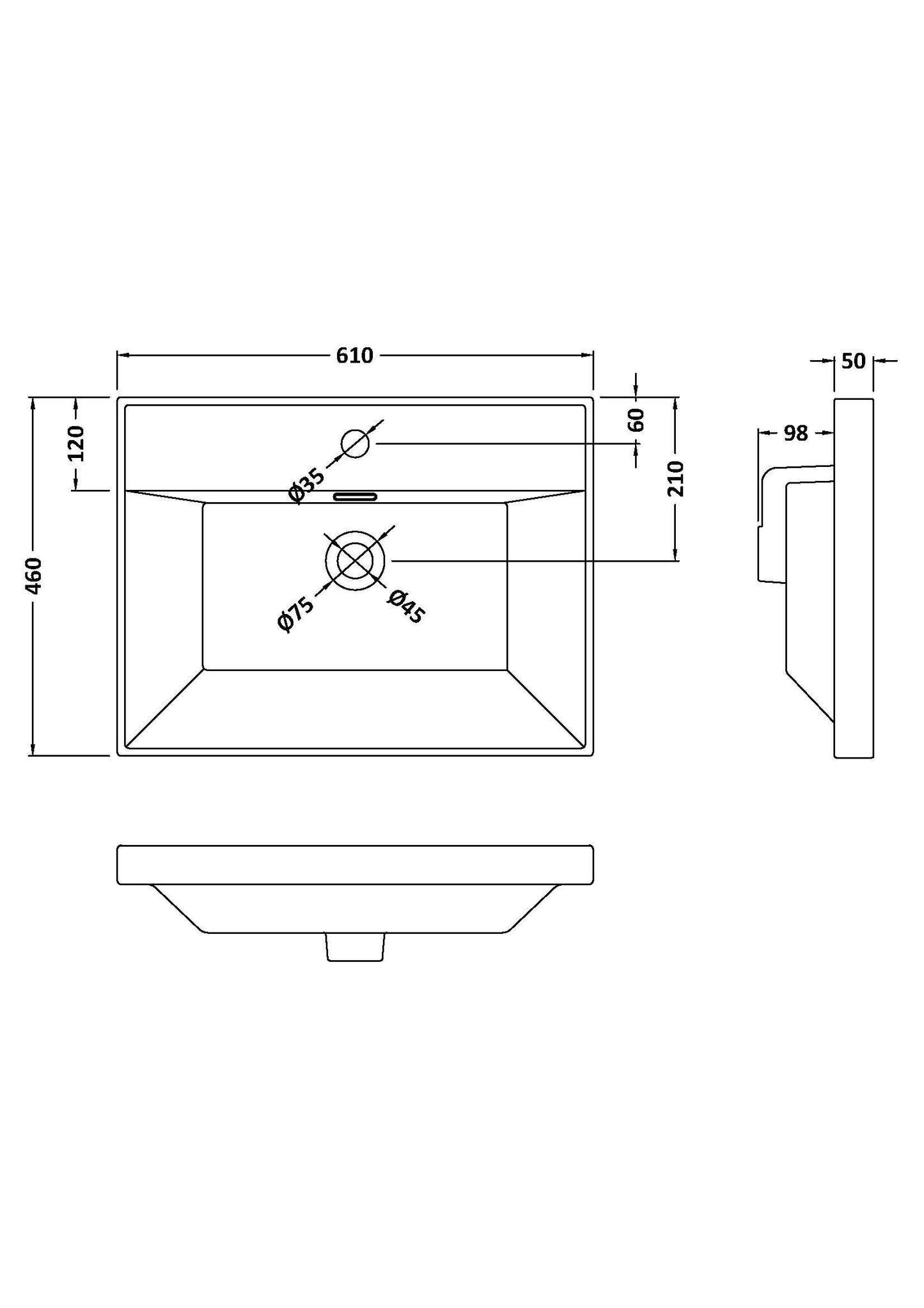 1 Tap Hole Minimalist Basin - 600 x 460mm