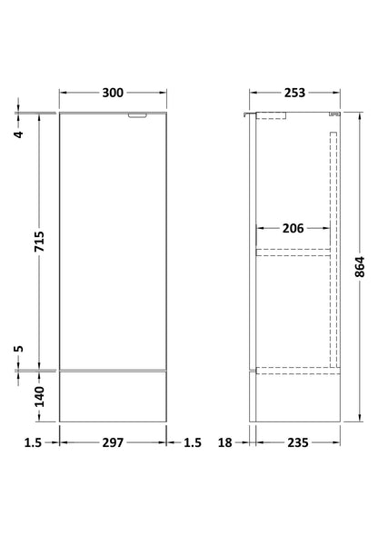Hudson Reed Fusion 300mm 1 Door Gloss White Compact Floor Standing Base Unit With Handles