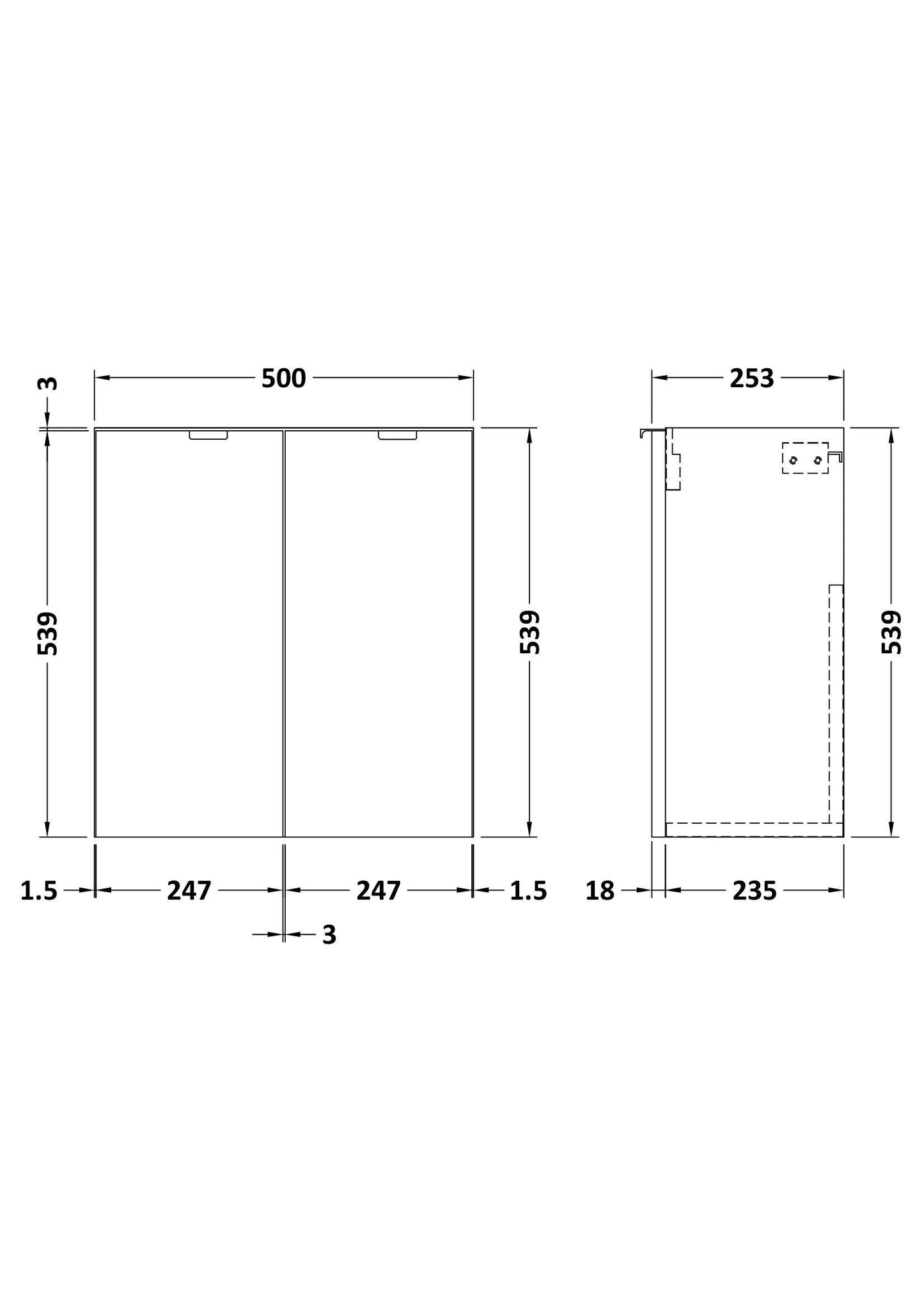 500mm 2 Door Wall Hung Unit (255MM)