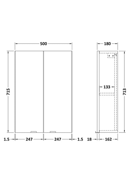 Hudson Reed Fusion 500mm 2 Door Bleached Oak Wall Hung Cabinet With Handles