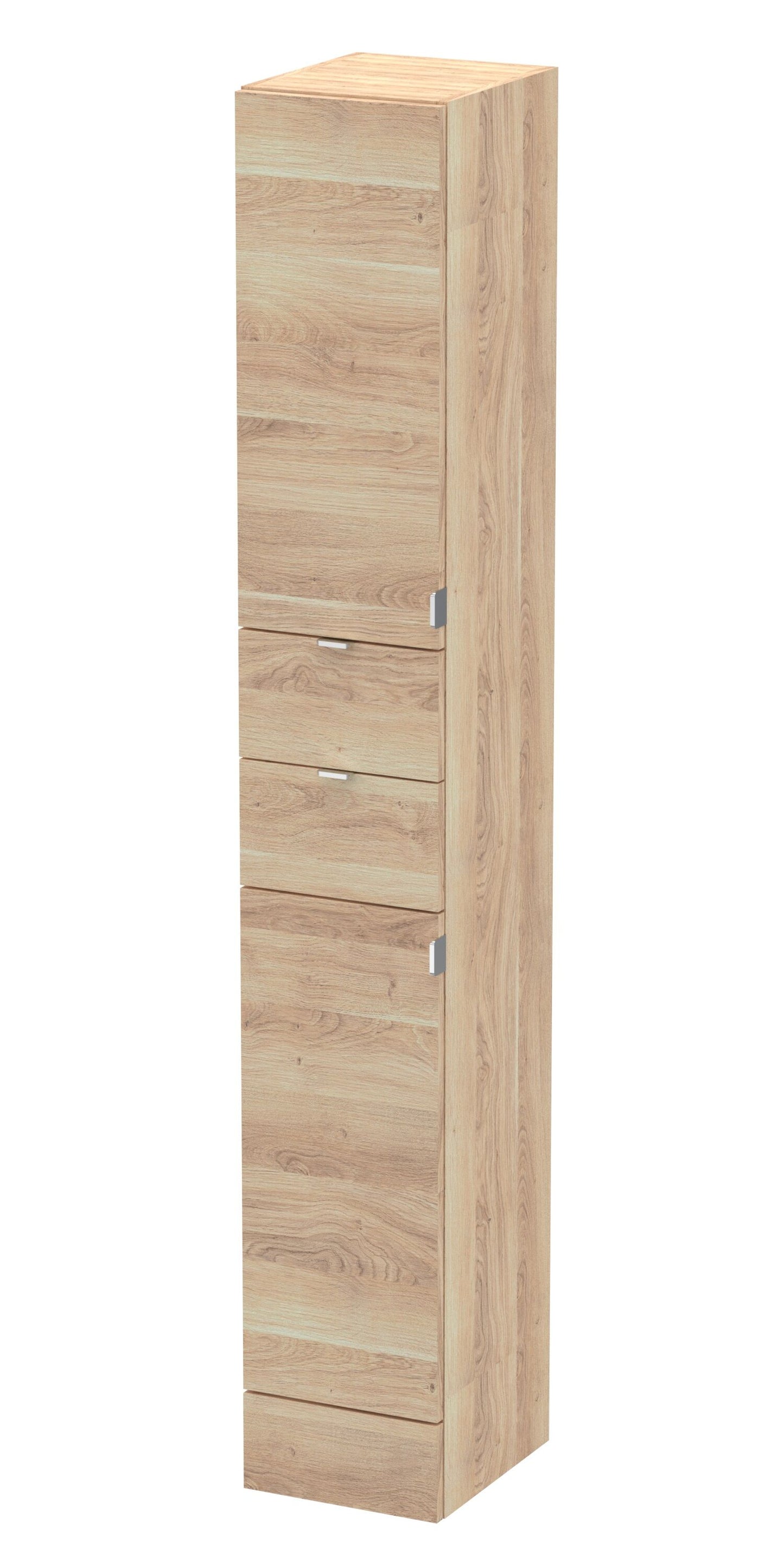 Hudson Reed Fusion 300mm 2 Door Drawer Bleached Oak Floor Standing Tall Cabinet With Handles