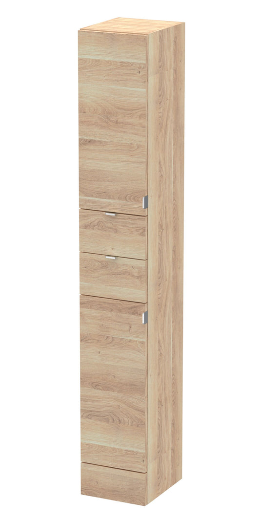 Hudson Reed Fusion 300mm 2 Door Drawer Bleached Oak Floor Standing Tall Cabinet With Handles