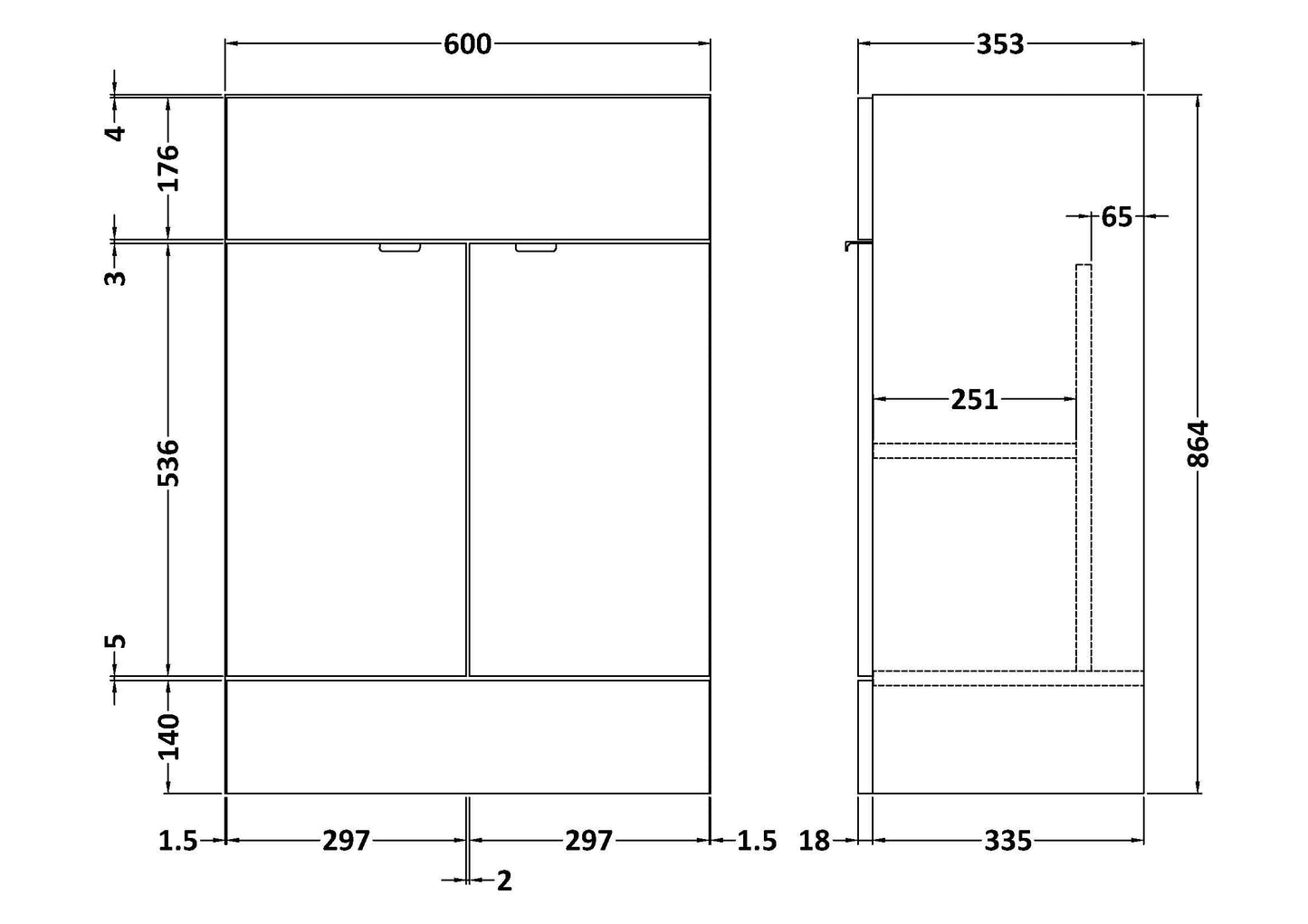 Fusion Fitted Floor Standing 2 Door Vanity Unit 600mm