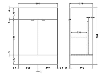 Fusion Fitted Floor Standing 2 Door Vanity Unit 600mm