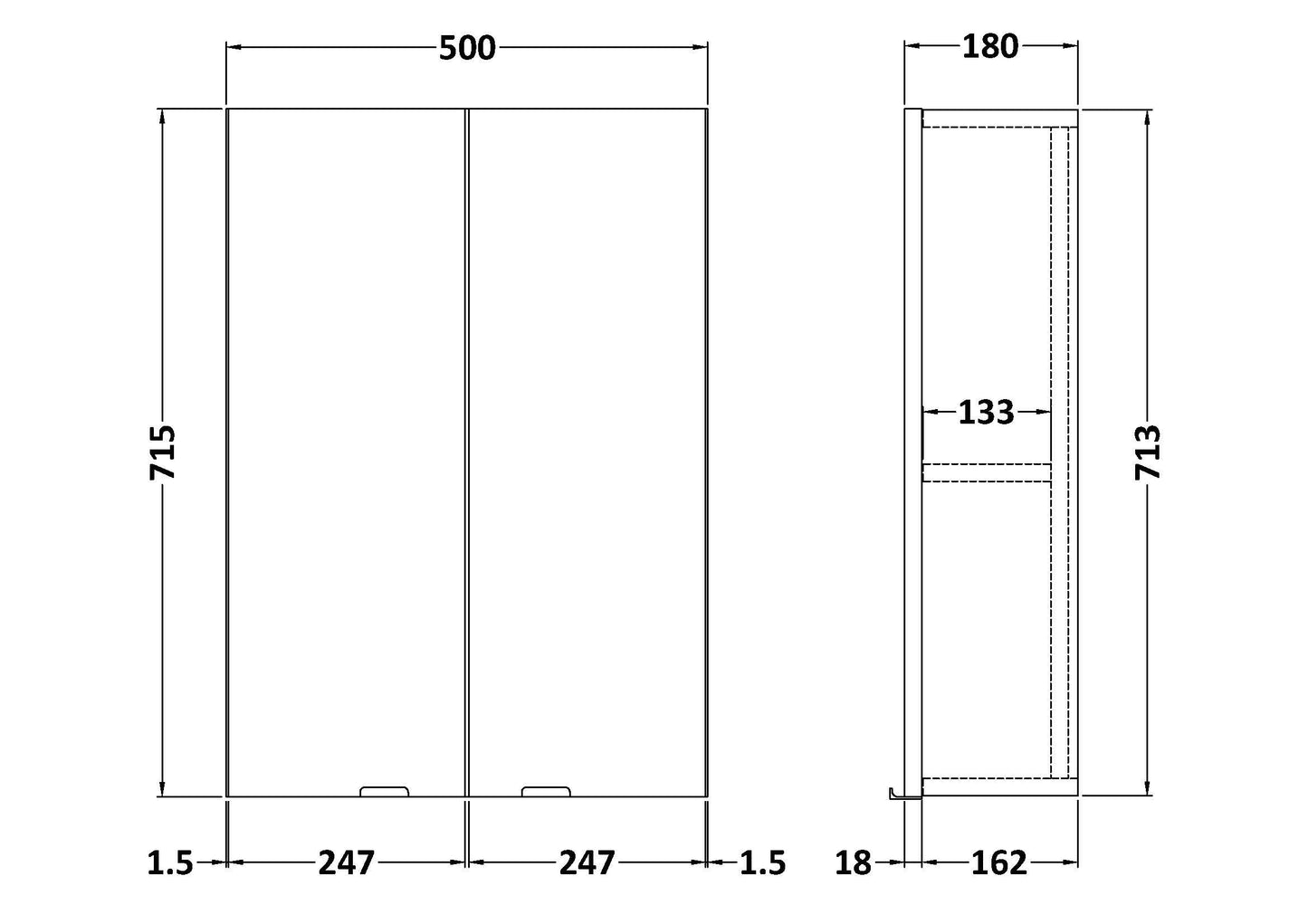 Hudson Reed Fusion 500mm 2 Door Graphite Grey Woodgrain Wall Hung Cabinet With Handles