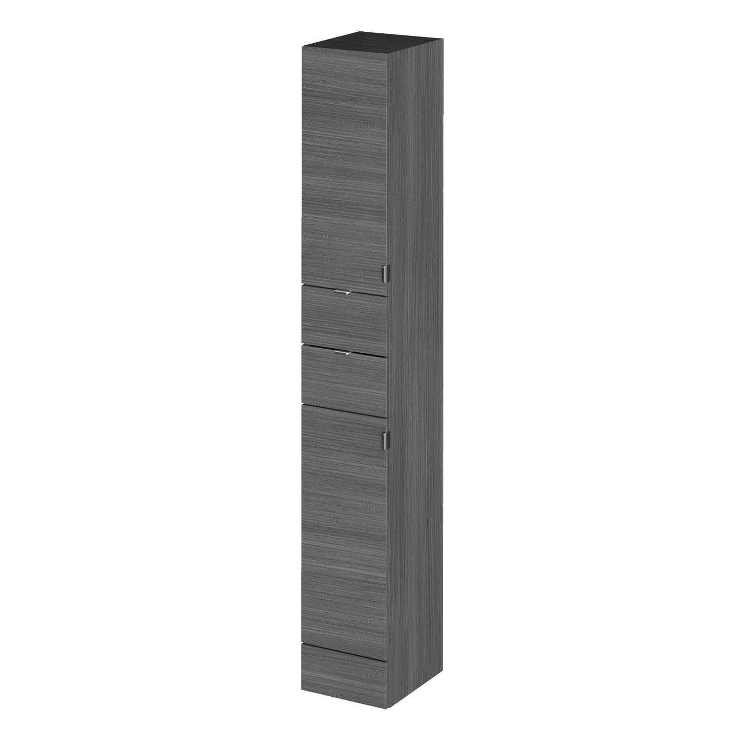 Hudson Reed Fusion 300mm 2 Door Drawer Graphite Grey Woodgrain Floor Standing Tall Cabinet With Handles