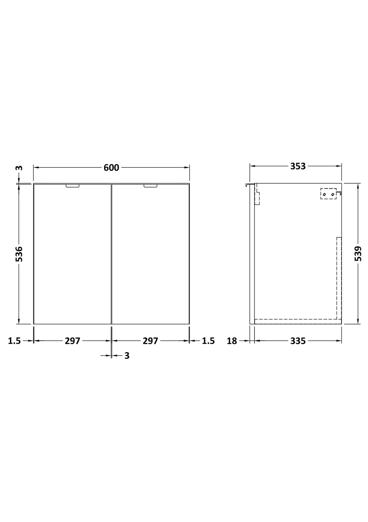 Fusion Wall Hung 2 Door Vanity Unit 600mm