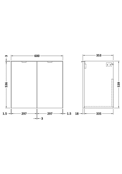 Fusion Wall Hung 2 Door Vanity Unit 600mm