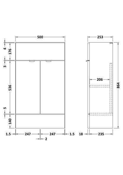 Fusion Fitted Floor Standing 2 Door Vanity Unit  Compact 500mm