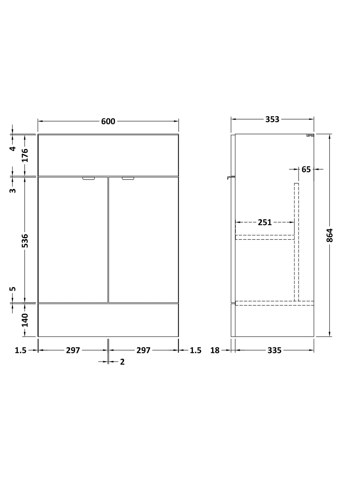 Fusion Fitted Floor Standing 2 Door Vanity Unit 600mm