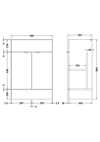 Fusion Fitted Floor Standing 2 Door Vanity Unit 600mm