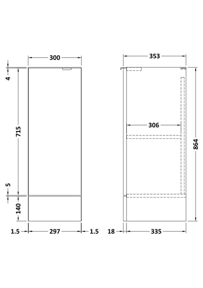 Hudson Reed Fusion 300mm 1 Door Charcoal Black Floor Standing Base Unit With Handles