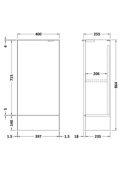 Hudson Reed Fusion 400mm 1 Door Charcoal Black Compact Floor Standing Base Unit With Handles
