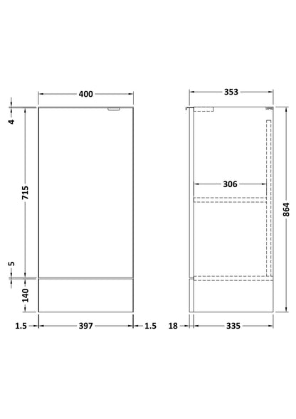 Hudson Reed Fusion 400mm 1 Door Charcoal Black Floor Standing Base Unit With Handles