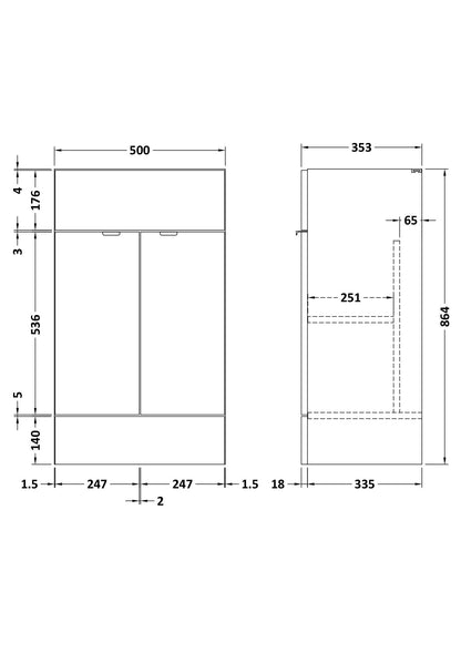 Fusion Fitted Floor Standing 2 Door Vanity Unit 500mm