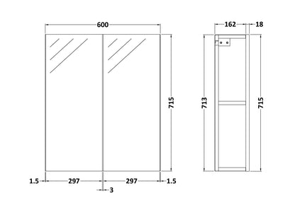 Fusion Fitted Wall Hung 2 Door Mirror Unit (50/50) 600mm