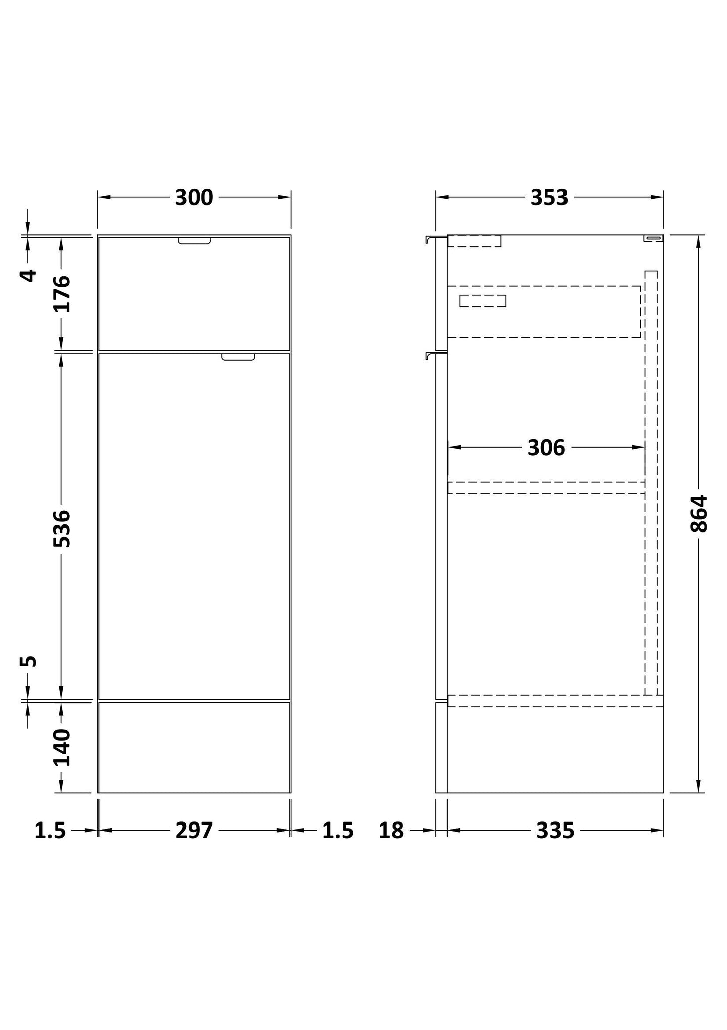 Hudson Reed Fusion 300mm 1 Door Drawer Gloss Grey Floor Standing Cabinet With Handles