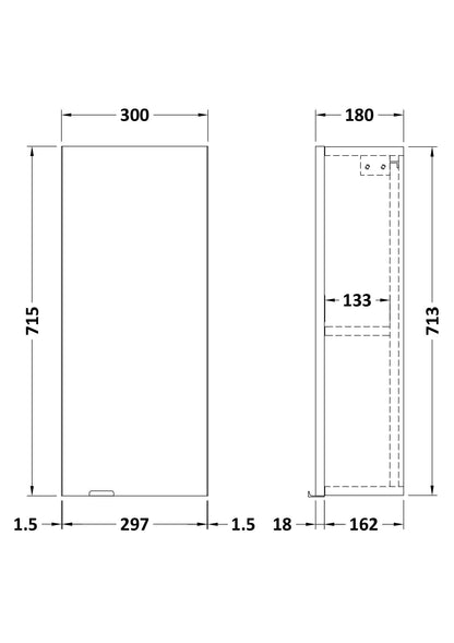 Hudson Reed Fusion 300mm 1 Door Gloss Grey Floor Standing Cabinet With Handles