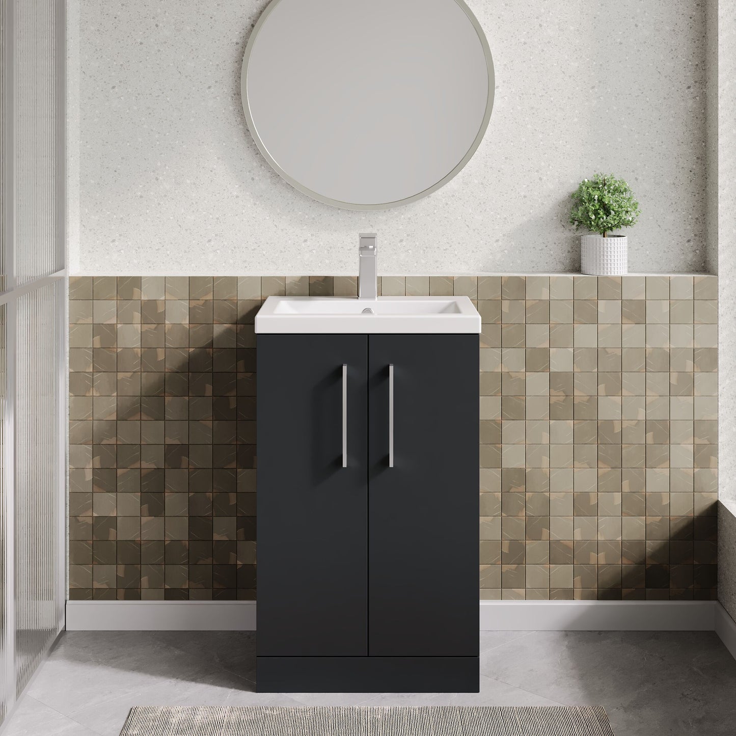 Nuie 510mm Soft Black Floor Standing 2 Door Vanity Unit With Basin