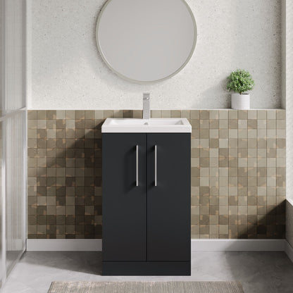 Nuie 510mm Soft Black Floor Standing 2 Door Vanity Unit With Basin
