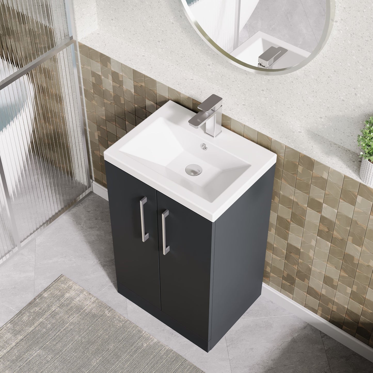 Nuie 510mm Soft Black Floor Standing 2 Door Vanity Unit With Basin