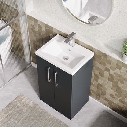 Nuie 510mm Soft Black Floor Standing 2 Door Vanity Unit With Basin