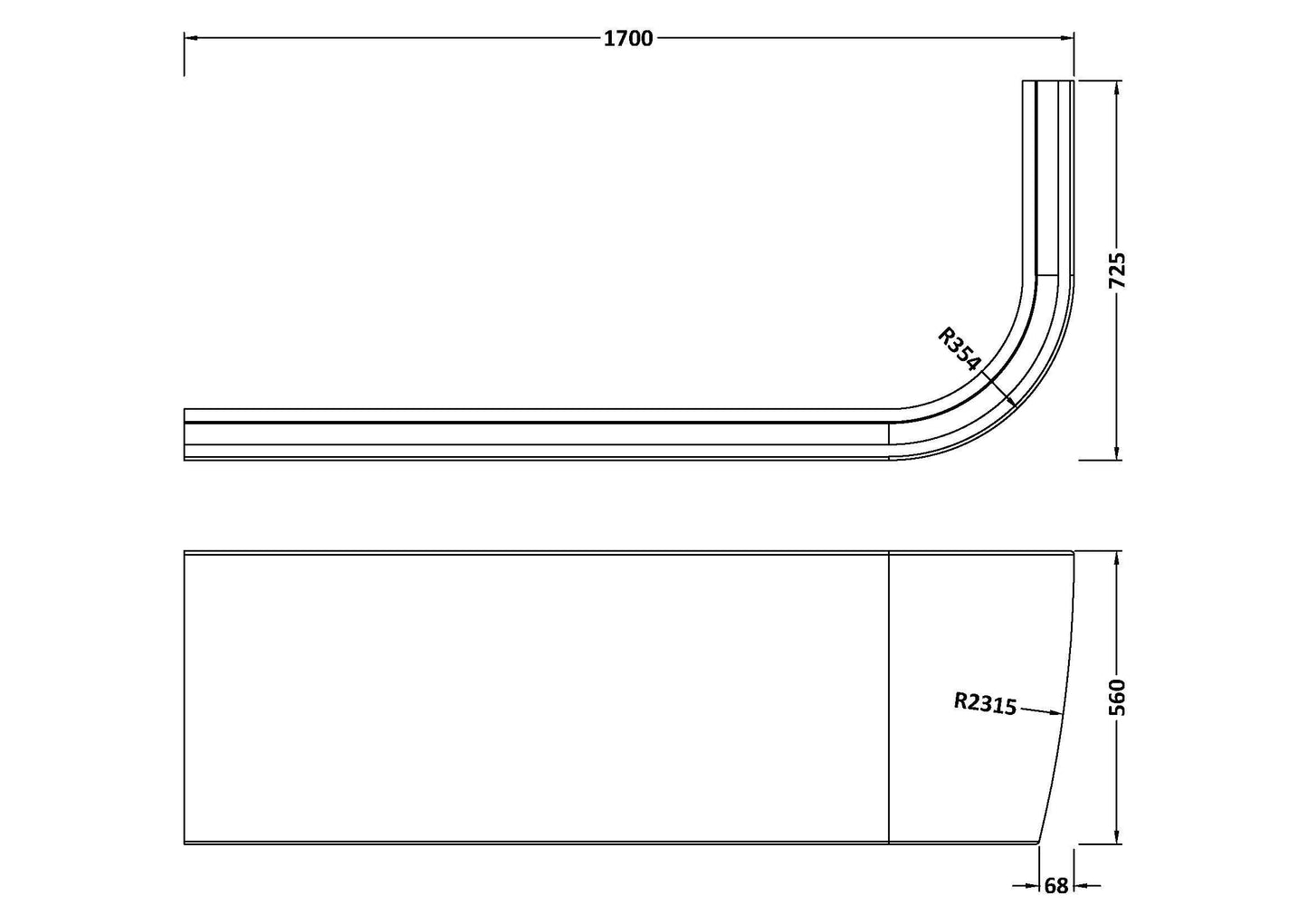 Nuie 1700x560mm Acrylic Left-Hand Panel