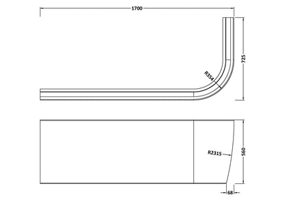 Nuie 1700x560mm Acrylic Left-Hand Panel