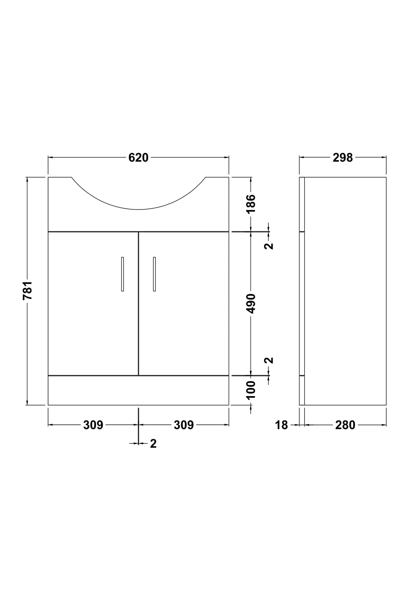 Mayford Floor Standing 2 Door Vanity Unit 650mm